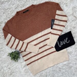 Doe & Rae Stripe Crewneck Sweater 💗 Cream & Brown